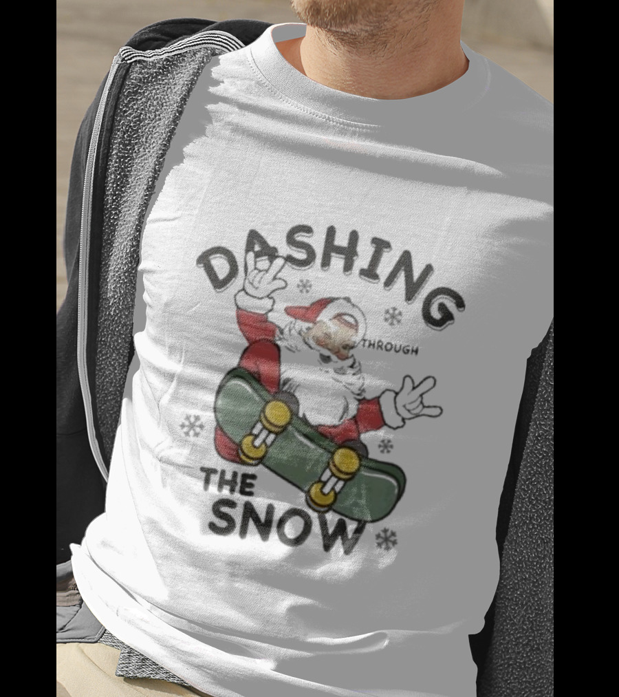 Santa Dashing Through The Snow On Snowboard Christmas T-Shirt