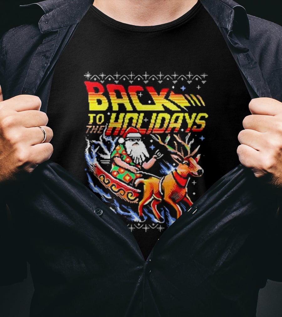 BACK TO THE HOLIDAYS Santa In His Sleigh X Back To The Future Ugly Christmas T-Shirt