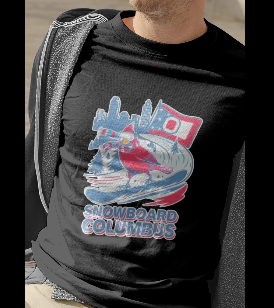 Snowboard Columbus Cardinal USA Snowboarding Animal Skyline Flag T-Shirt