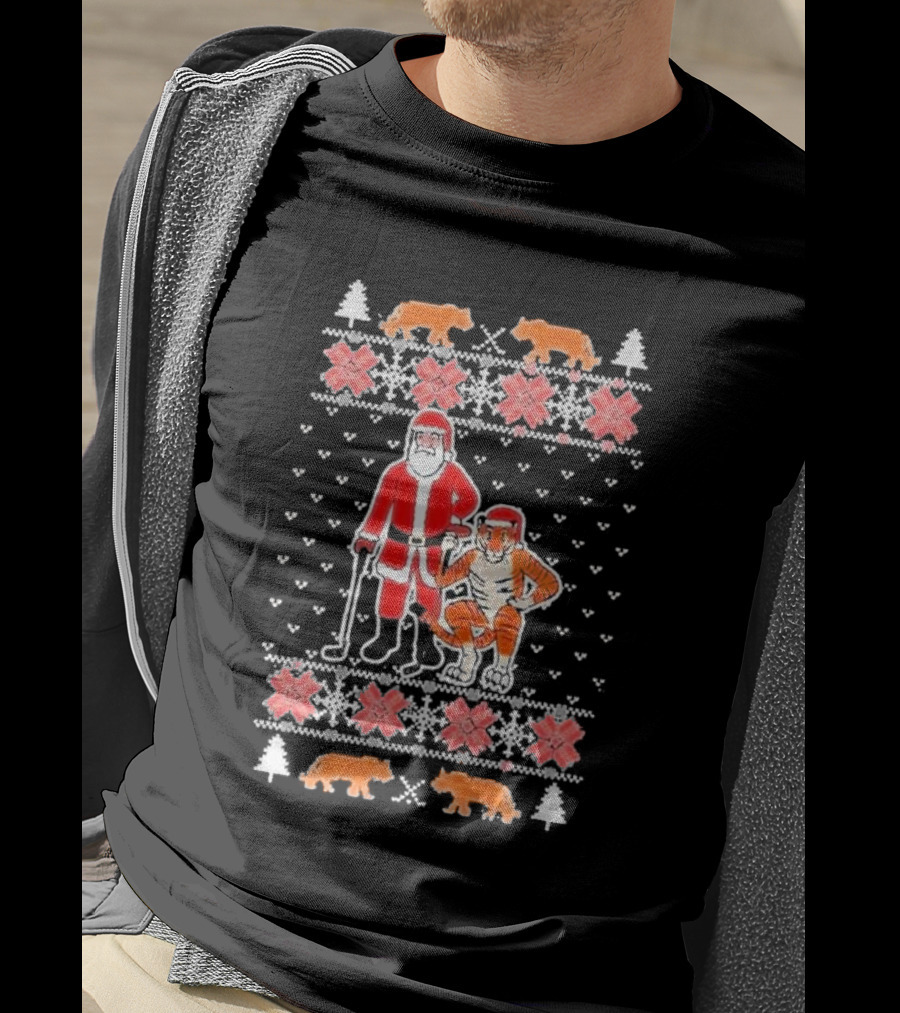 Golf Santa Tiger Vision Ugly Christmas T-Shirt