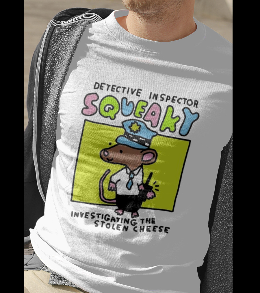 Detective Inspector Squeaky Investigating The Stolen Cheese Mouse Policeman Cartoon T-Shirt