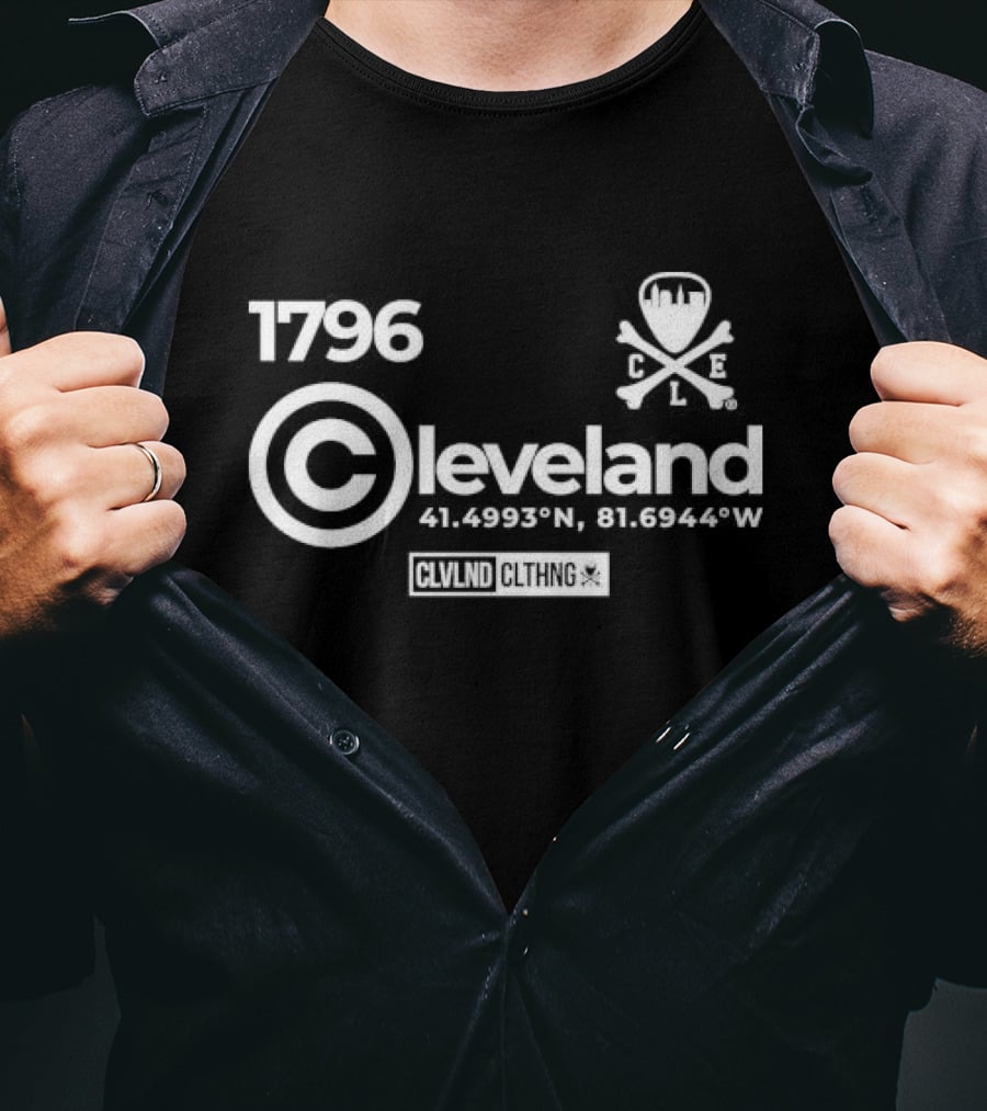 1796 Copyright Cleveland CLVNLD CLTHNG Coordinates 41.4993°N 81.6944°W CLE T-Shirt