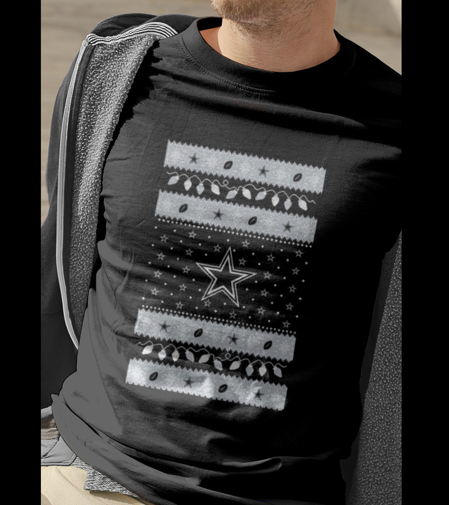 Dallas Cowboys Star Holiday Lights Merry Christmas T-Shirt
