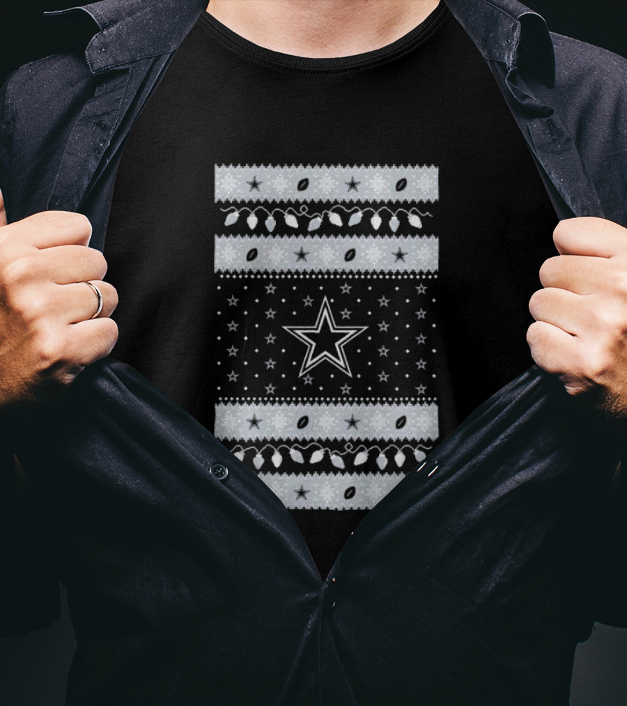 Dallas Cowboys Star Holiday Lights Merry Christmas T-Shirt