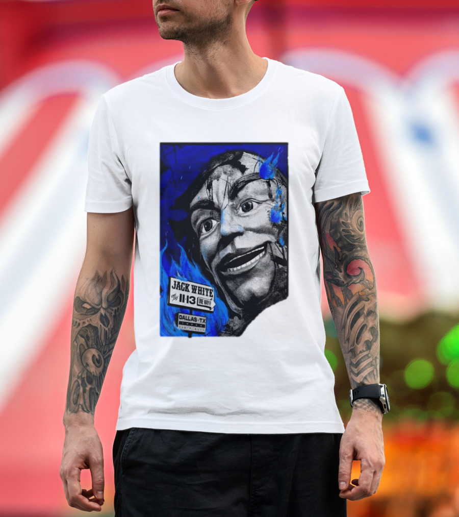 Jack White One Night Only Dallas TX Nov 13 2024 Tour Blue Flame Face T-Shirt