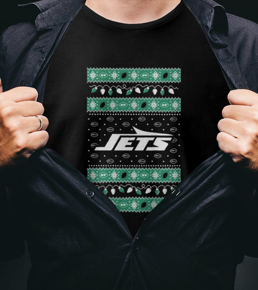 New York Jets Christmas Lights Holiday T-Shirt