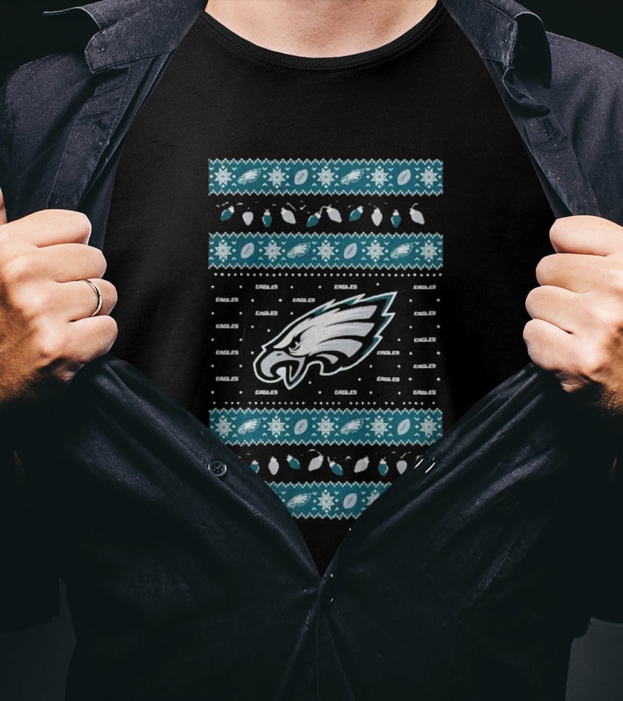 Philadelphia Eagles Holiday Lights Eagles Logo Merry Christmas T-Shirt