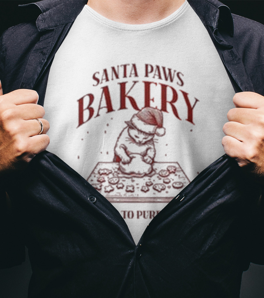 Santa Paws Bakery Kneaded To Purrfection Christmas Cat Baking T-Shirt