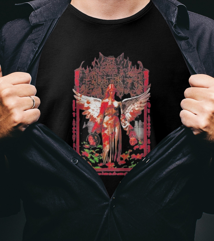 Warfare Angel Reap What This Life Has Sowed Gothic Winged Figure With Floral Accents T-Shirt