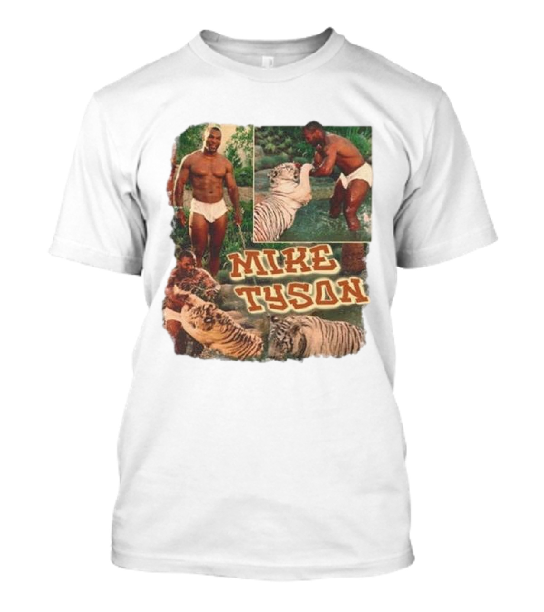 Mike Tyson With Tigers Vintage 90s Style Collage T-Shirt