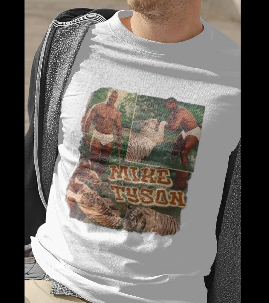 Mike Tyson With Tigers Vintage 90s Style Collage T-Shirt