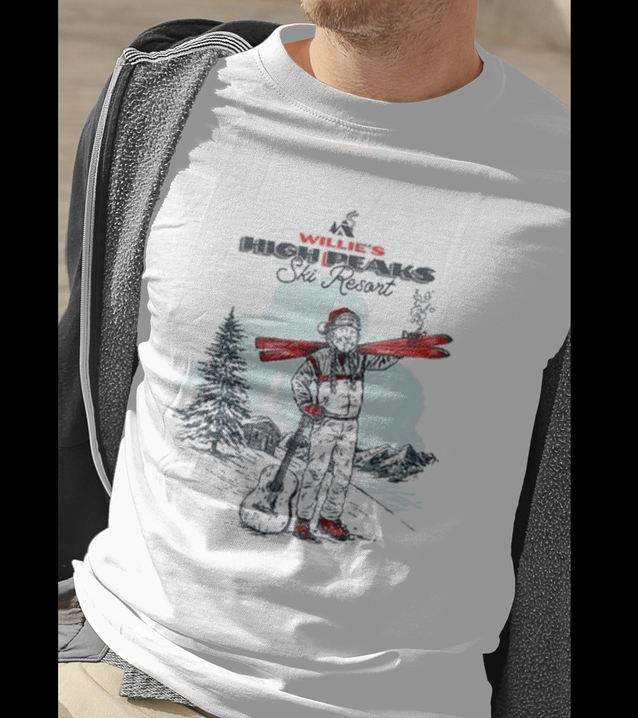 Willie Nelson High Peaks Ski Resort Winter Scene T-Shirt