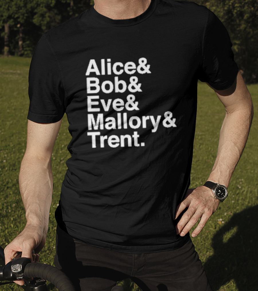 Alice Bob Eve Mallory Trent Cryptography Iconic Names T-Shirt