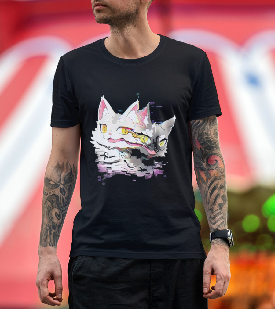 Aspen Hacked Cats 2024 Glitch Art Two-Faced Cat T-Shirt