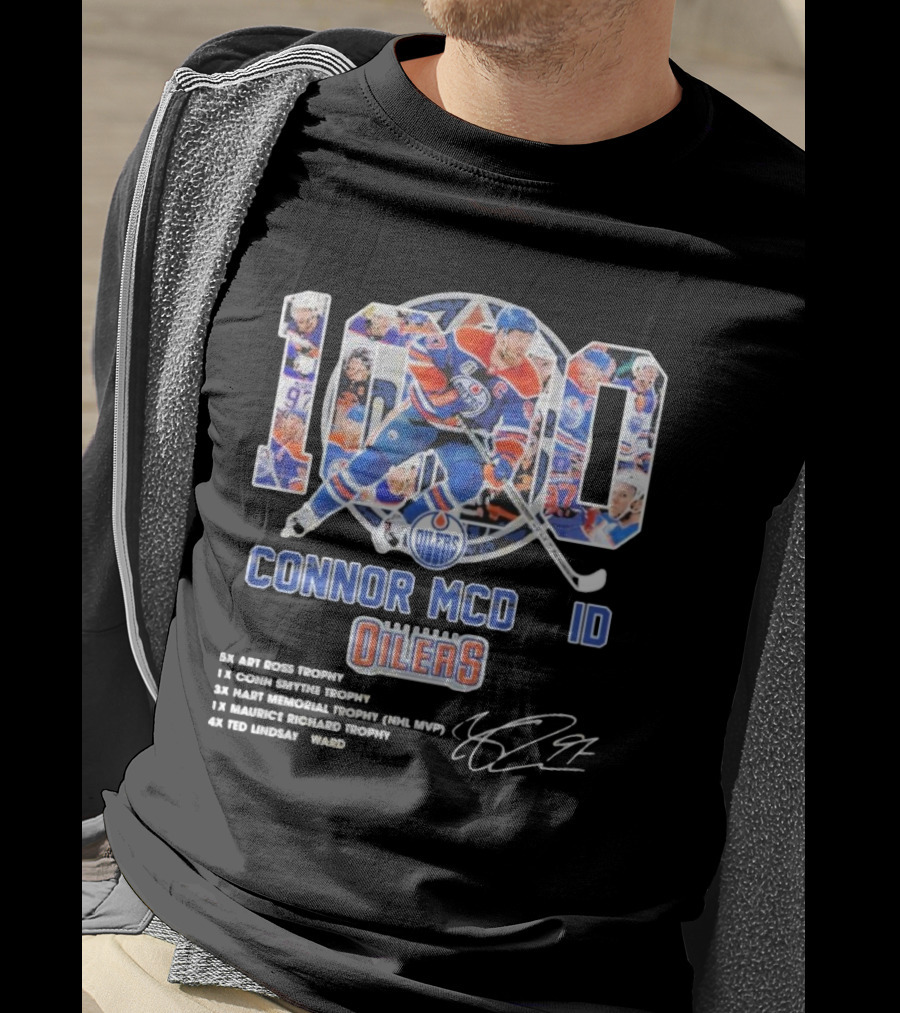 Connor McDavid 1000 Edmonton Oilers NHL Achievements Signature Collection T-Shirt