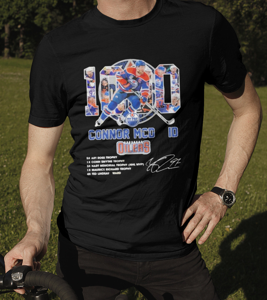 Connor McDavid 1000 Edmonton Oilers NHL Achievements Signature Collection T-Shirt