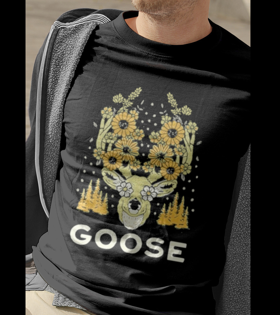 Goose Yellow Floral Antlers With Forest Elements T-Shirt
