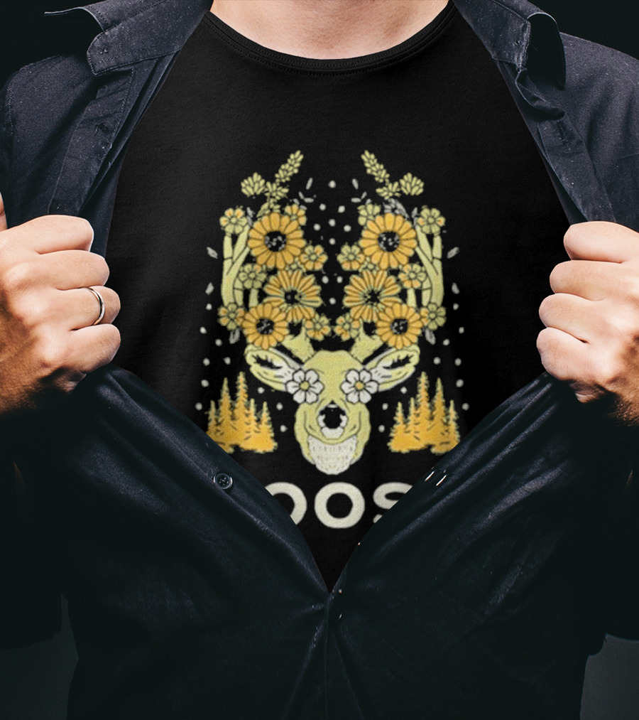 Goose Yellow Floral Antlers With Forest Elements T-Shirt