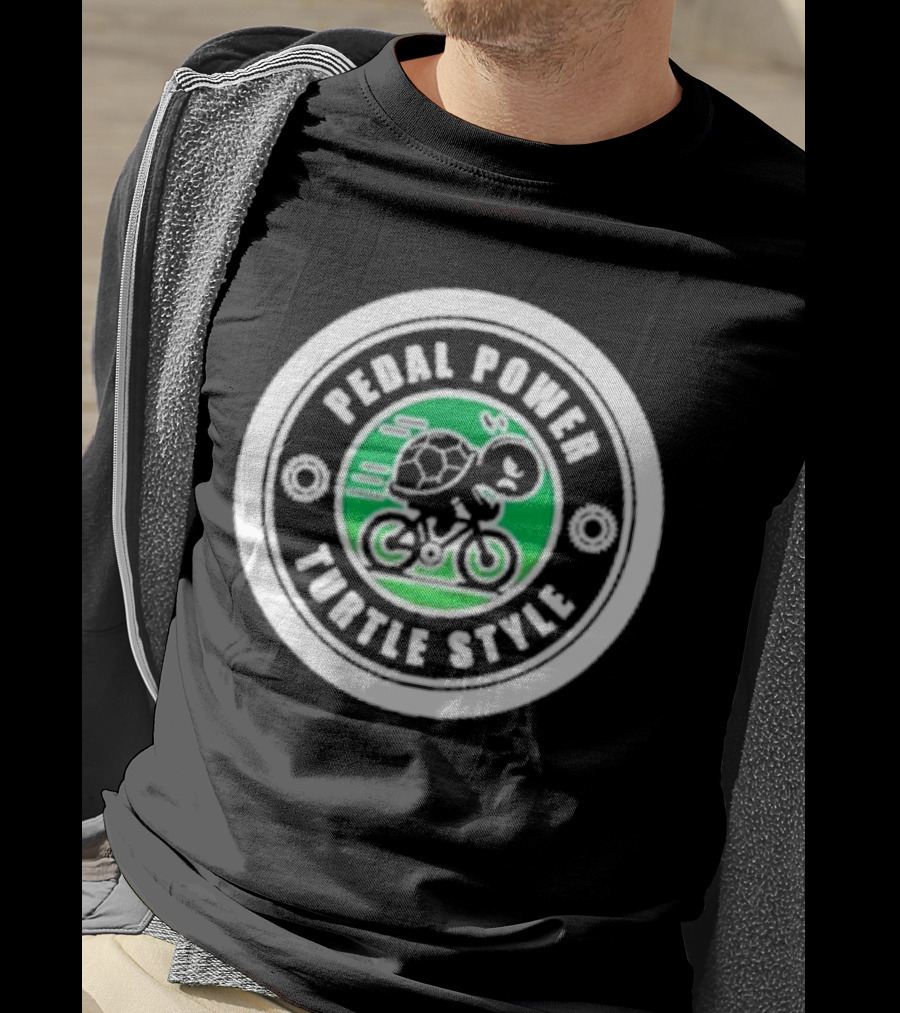 Pedal Power Turtle Style Bike Riding Speed Badge T-Shirt
