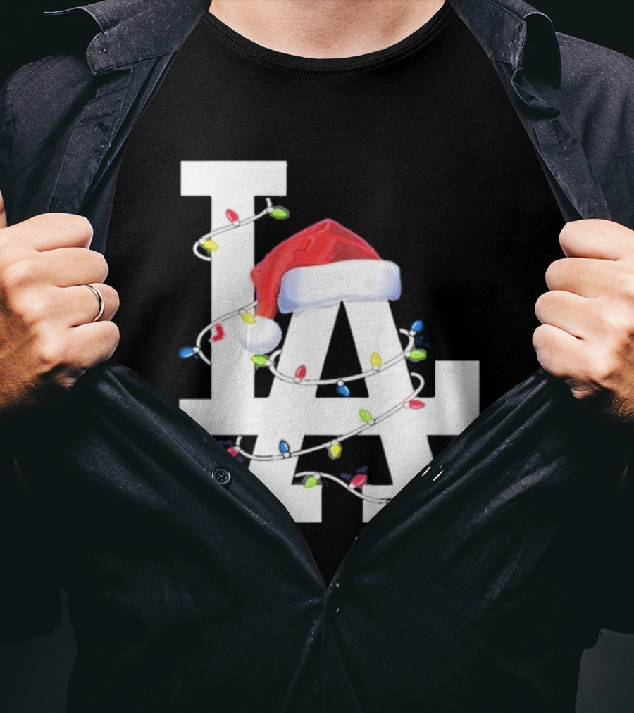 Los Angeles LA Merry Christmas Santa Hat Lights Holiday 2D T-Shirt