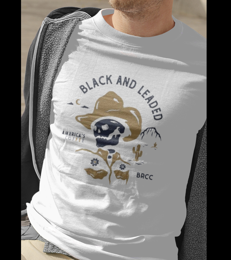 Black And Leaded Cowboy Skull America's Coffee BRCC Desert Scene T-Shirt