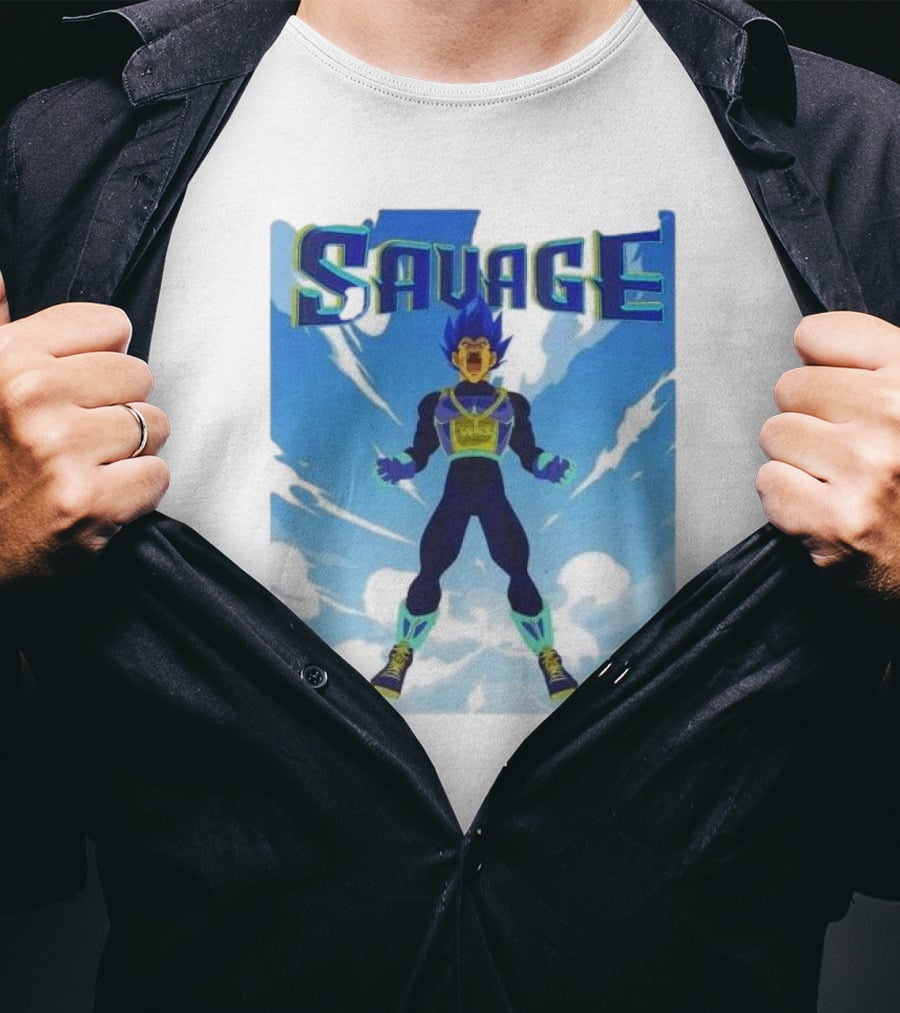 Vegeta Blue Saiyan Savage Super Warrior Transformation Scene T-Shirt