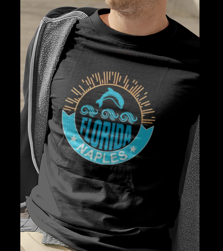 Naples Florida Dolphin Waves Sunburst Stars T-Shirt