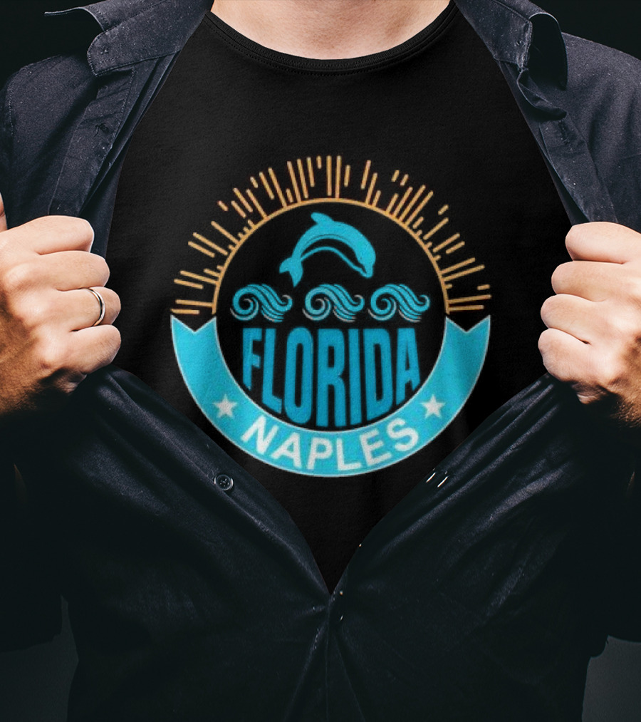 Naples Florida Dolphin Waves Sunburst Stars T-Shirt