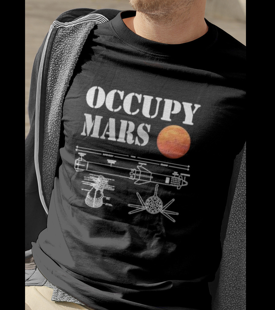 Elon Musk Occupy Mars Starship Rocket Blueprint With Planet Mars T-Shirt