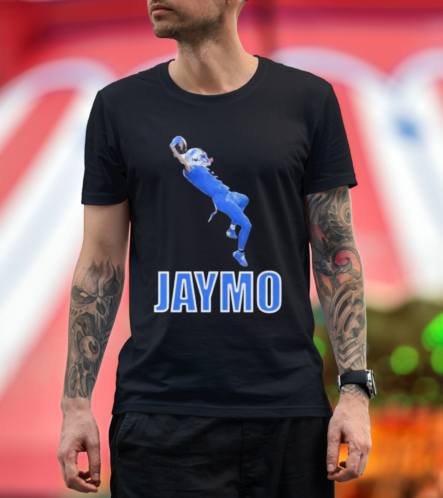 Jaymo Football Catch Jump Athlete Sports Blue Uniform T-Shirt