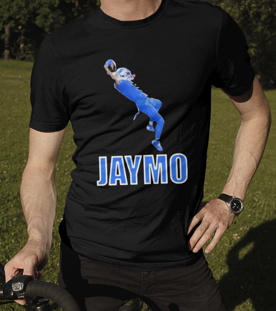 Jaymo Football Catch Jump Athlete Sports Blue Uniform T-Shirt