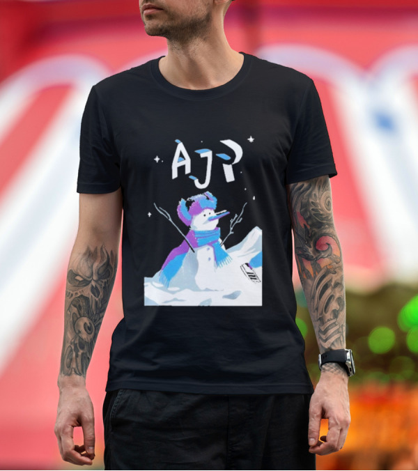 Premium T-Shirt: AJR Snowman with Scarf and Hat in Winter Scene T-Shirt AJR Snowman with Scarf and Hat in Winter Scene T-Shirt