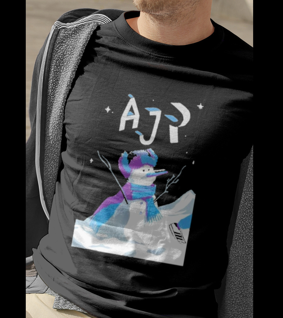 AJR Snowman With Scarf And Hat In Winter Scene T-Shirt