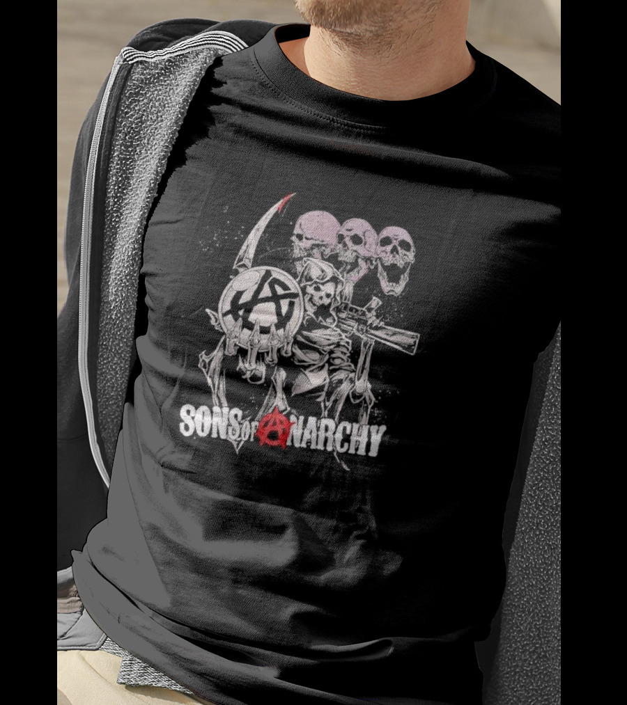 Sons Of Anarchy Grim Reaper Skulls With Scythe And Gun T-Shirt