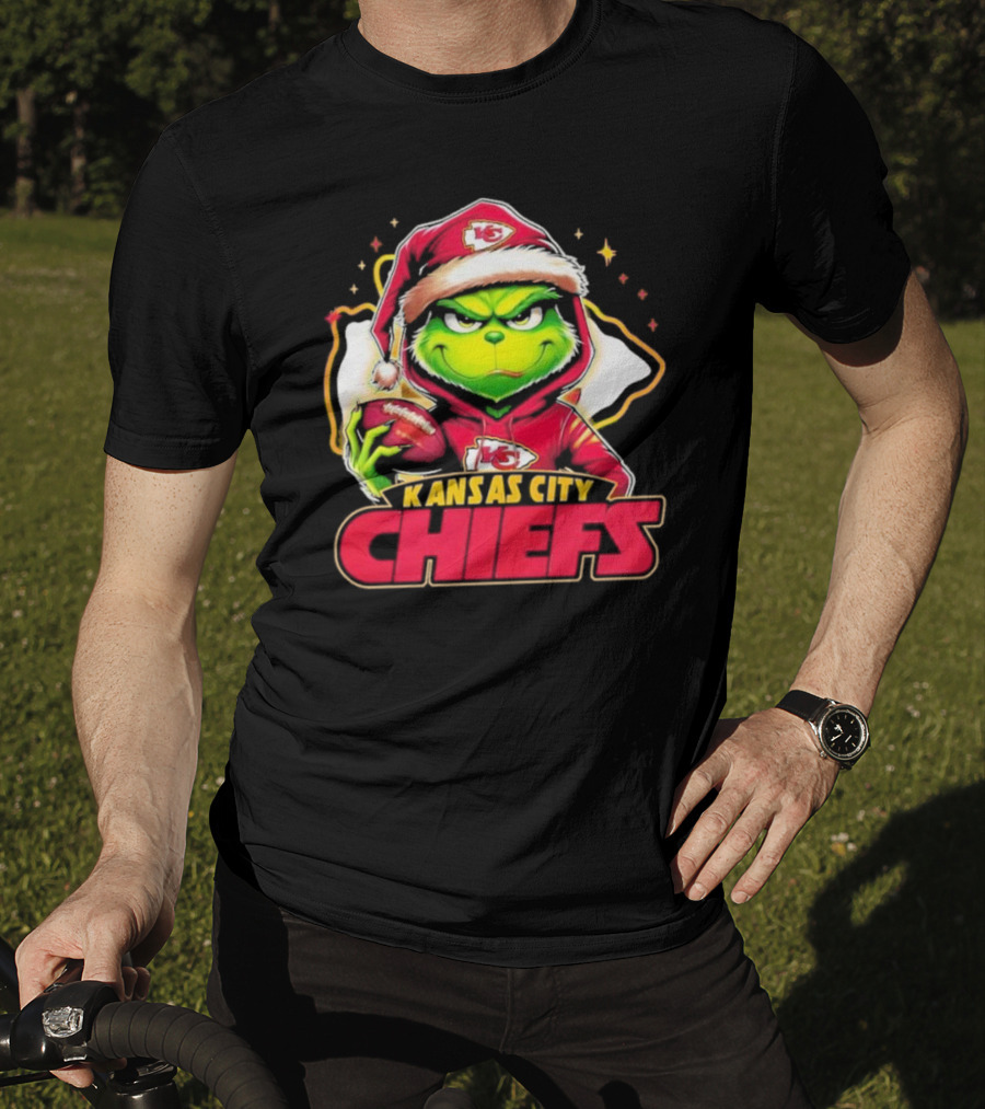 Kansas City Chiefs Grinch Santa Football T-Shirt