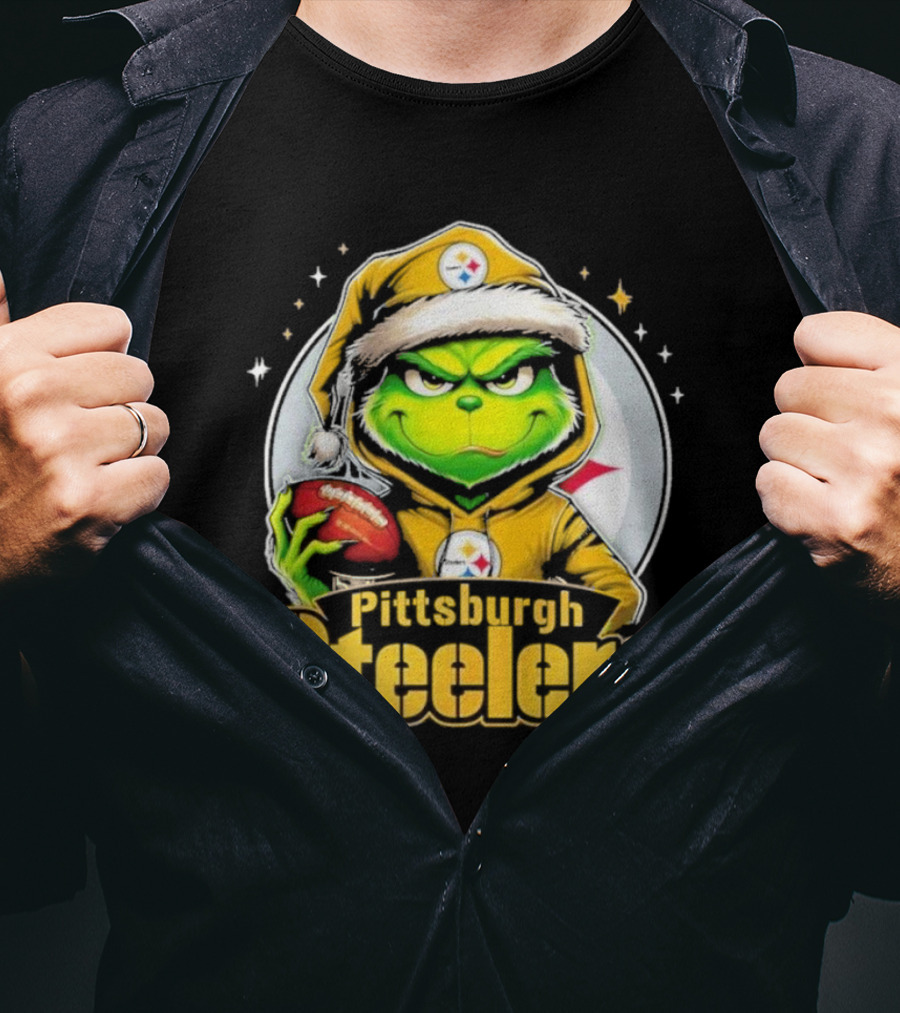 The Grinch Pittsburgh Steelers Christmas Football Crossover T-Shirt