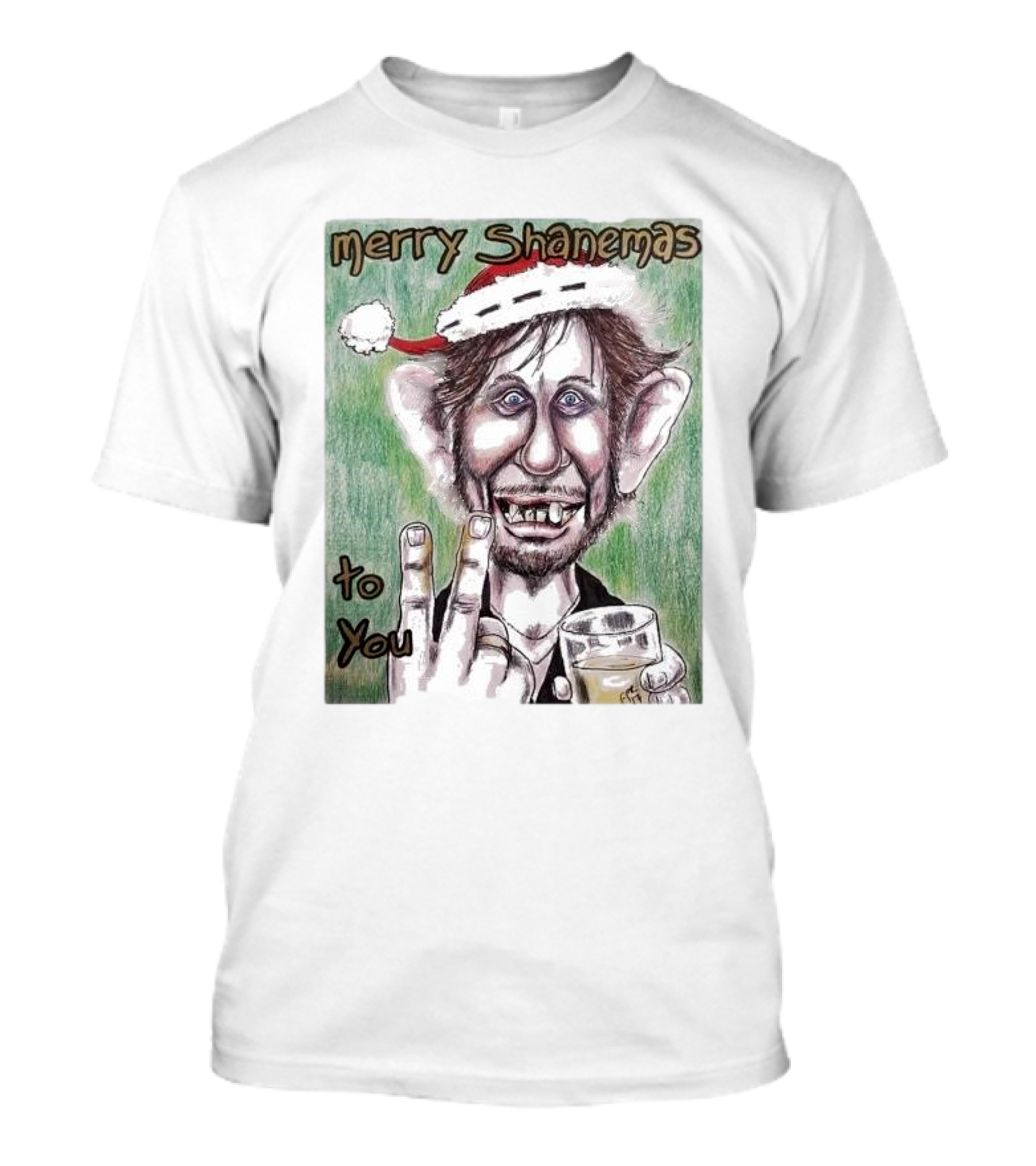 Merry Shanemas To You Shane MacGowan Christmas Card Drawing T-Shirt