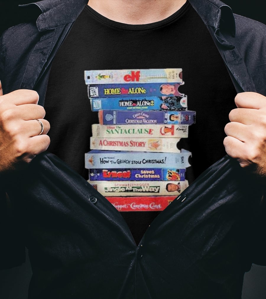 Elf Home Alone Christmas Vacation Santa Clause A Christmas Story Grinch Ernest Jingle All The Way Muppet Christmas Carol VHS Tapes T-Shirt