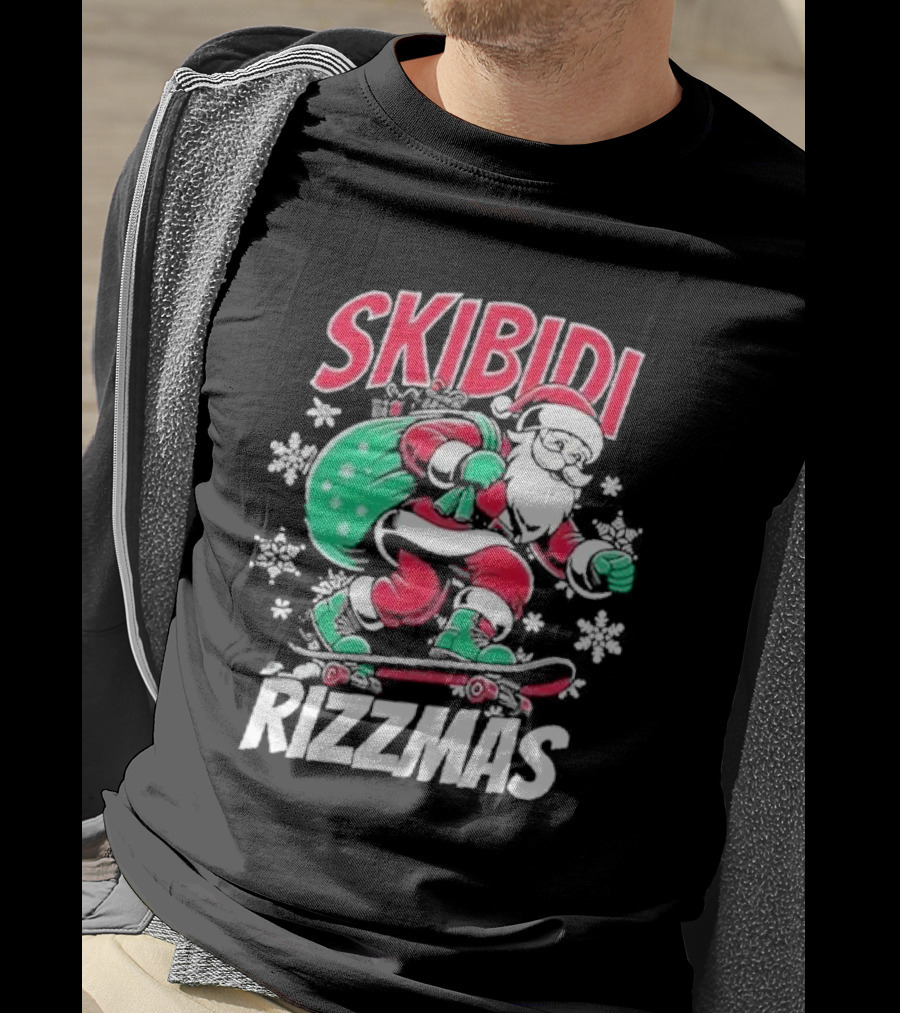 Skibidi Rizzmas Santa Claus Skateboarding Christmas T-Shirt