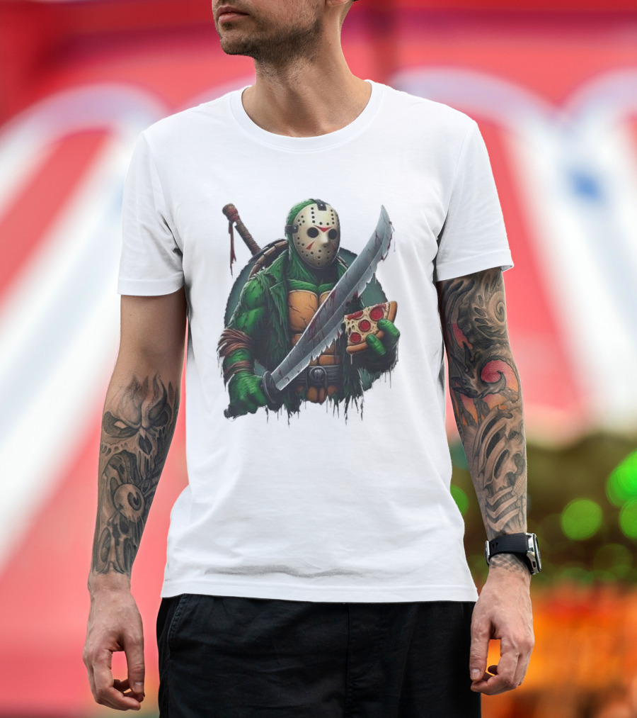 Jason Voorhees Ninja Turtle Pizza Swordsman Crossover T-Shirt