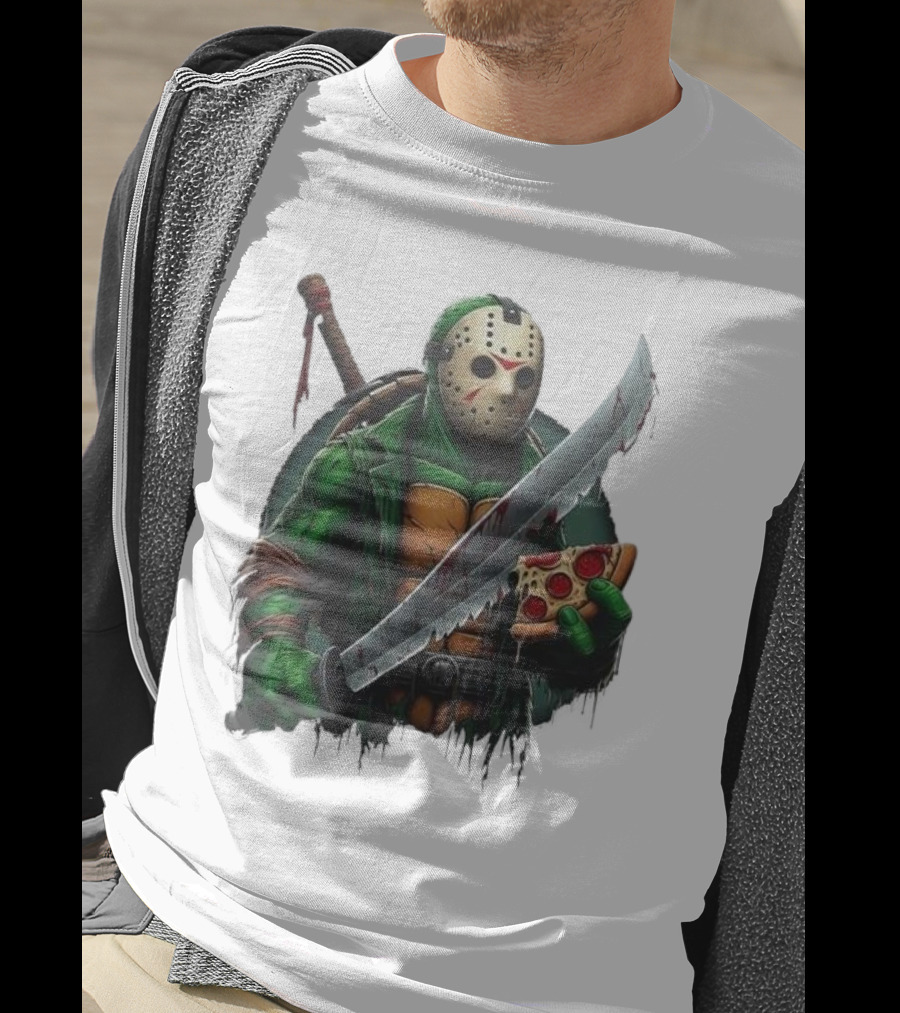 Jason Voorhees Ninja Turtle Pizza Swordsman Crossover T-Shirt