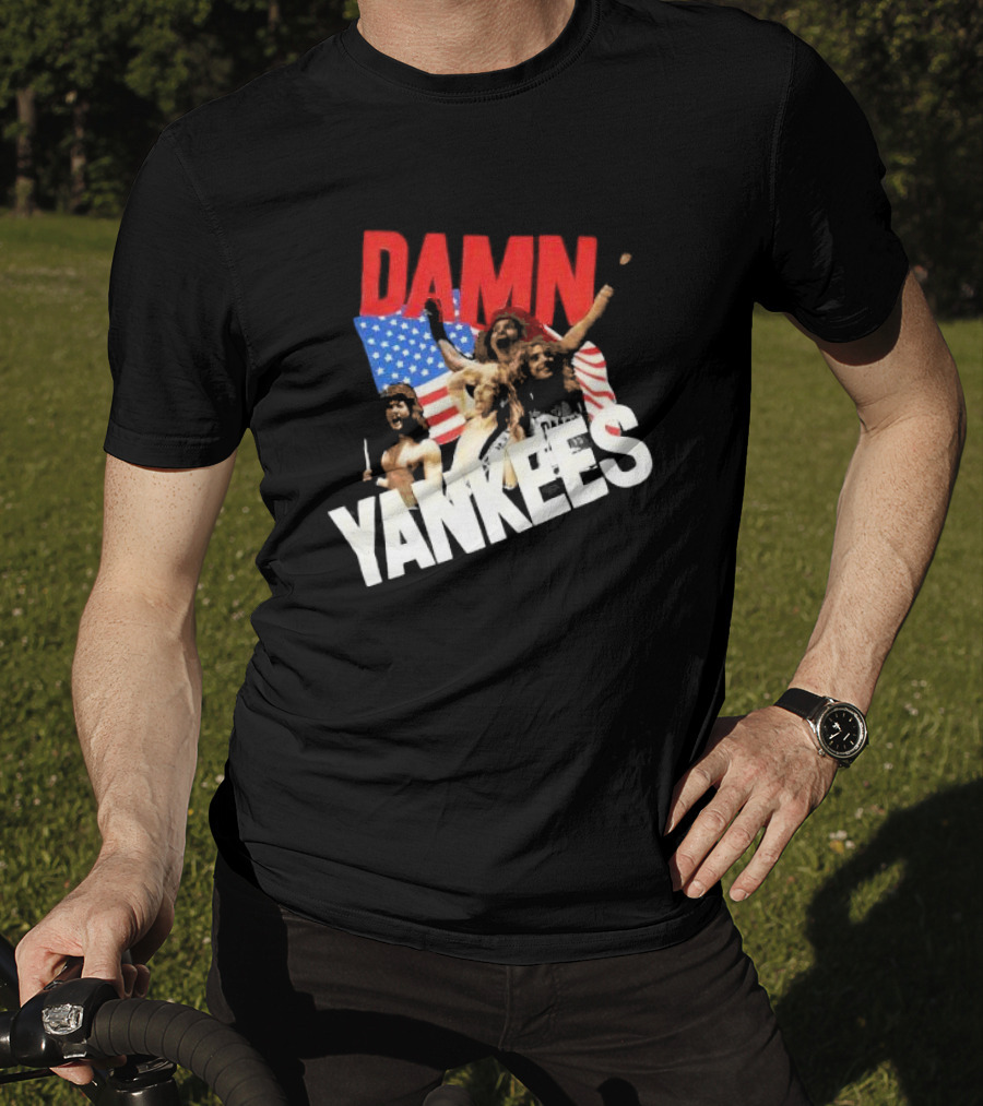 Damn Yankees Band With American Flag Background T-Shirt