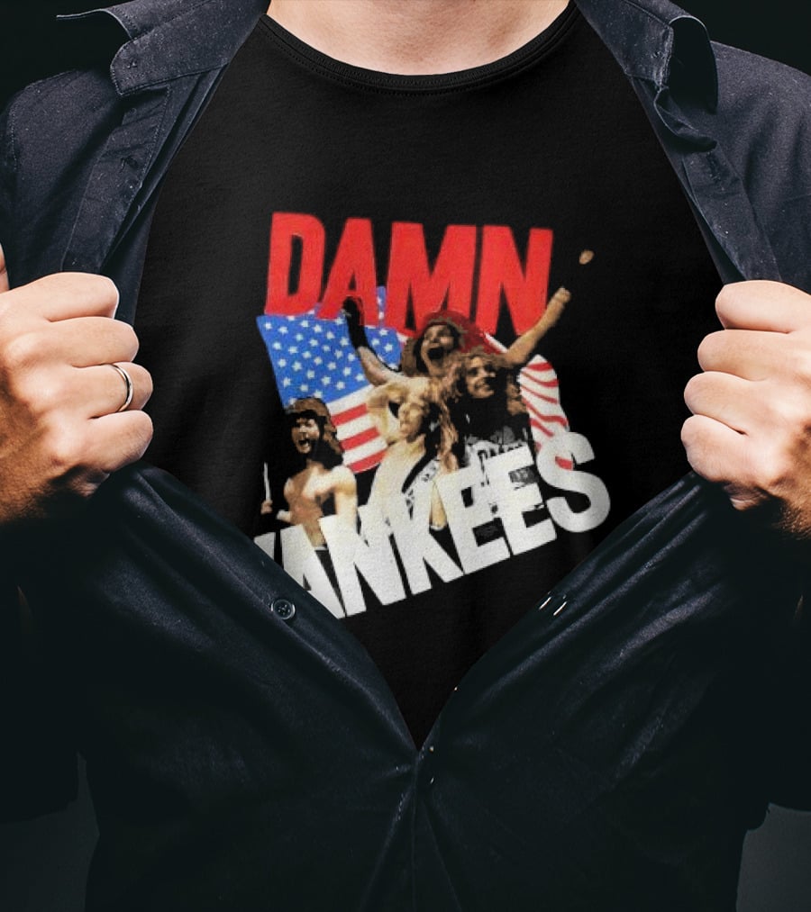 Damn Yankees Band With American Flag Background T-Shirt