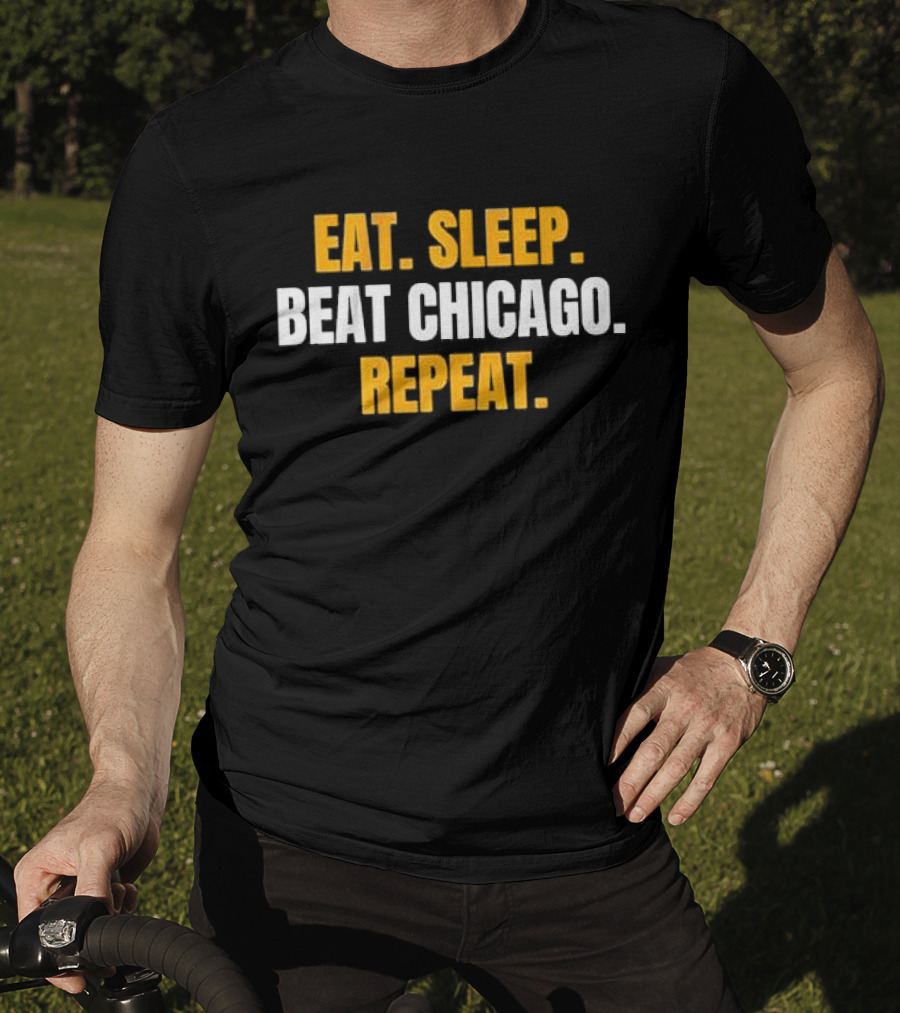 Eat Sleep Beat Chicago Repeat Motivational Sports Mantra T-Shirt