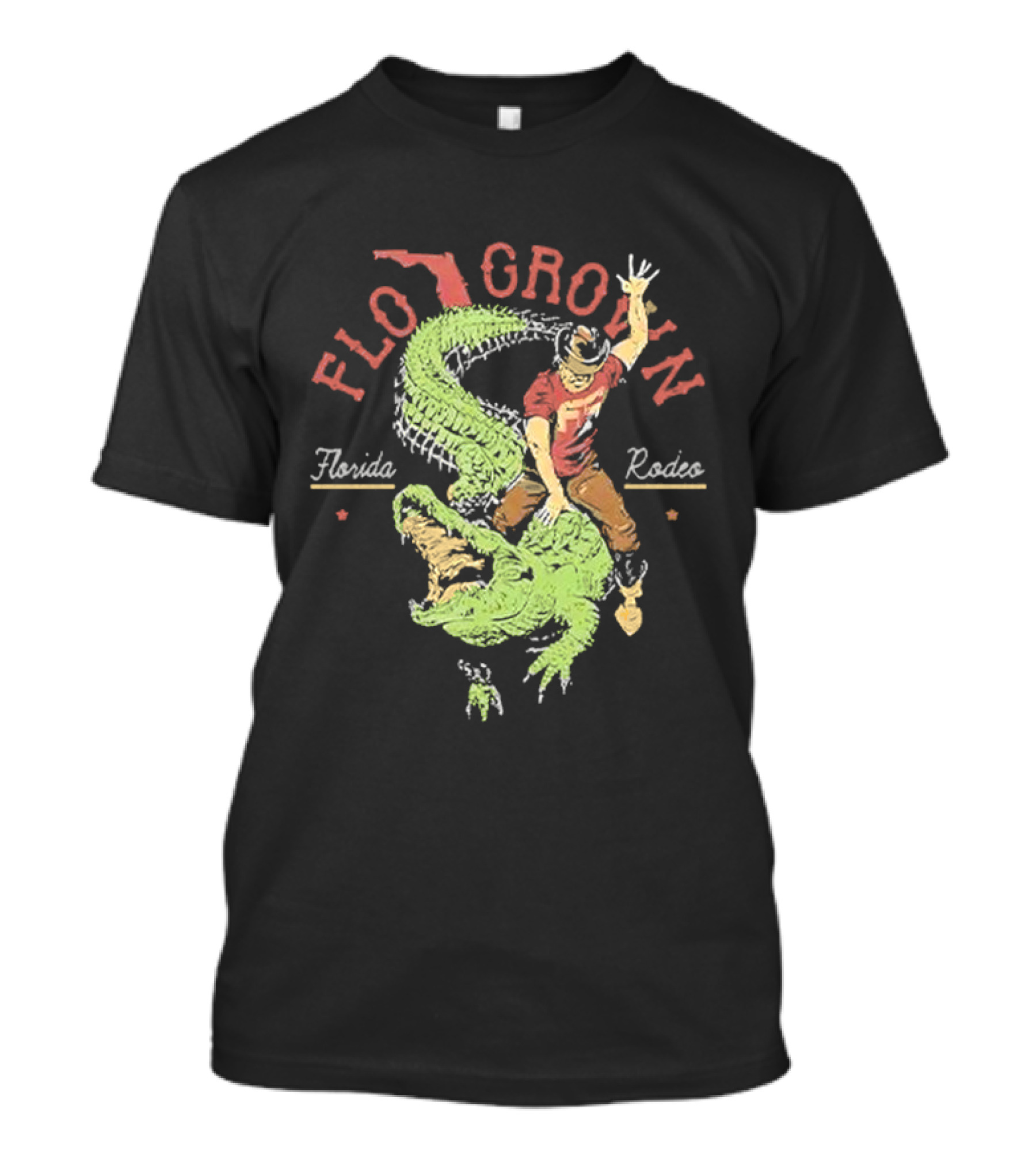 FLO GROWN Florida Rodeo Cowboy Riding Alligator T-Shirt
