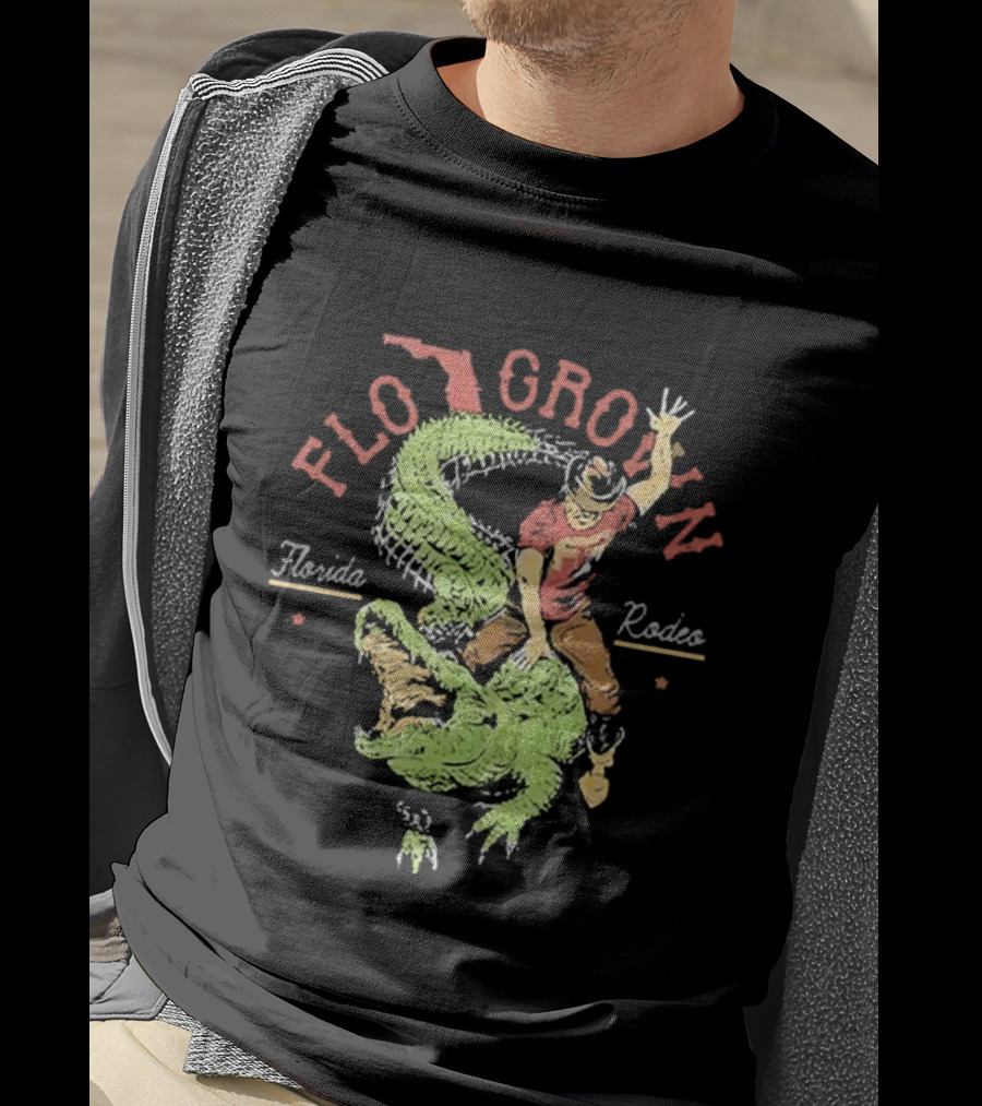 FLO GROWN Florida Rodeo Cowboy Riding Alligator T-Shirt