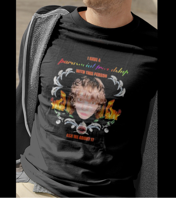 I Have A Parasocial Friendship With This Person Ask Me About It Face Flames Shark Skulls Spiral T-Shirt