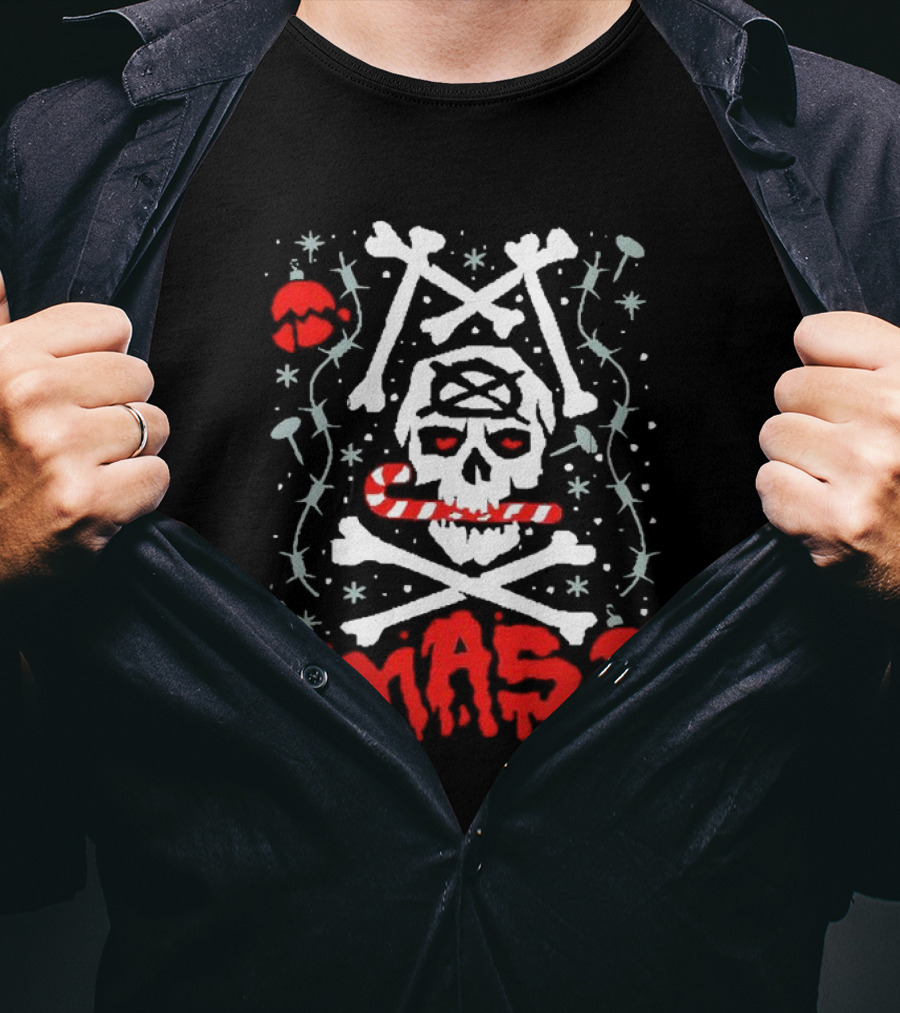 AEW Jon Moxley Xmas Skull Candy Cane Holiday T-Shirt