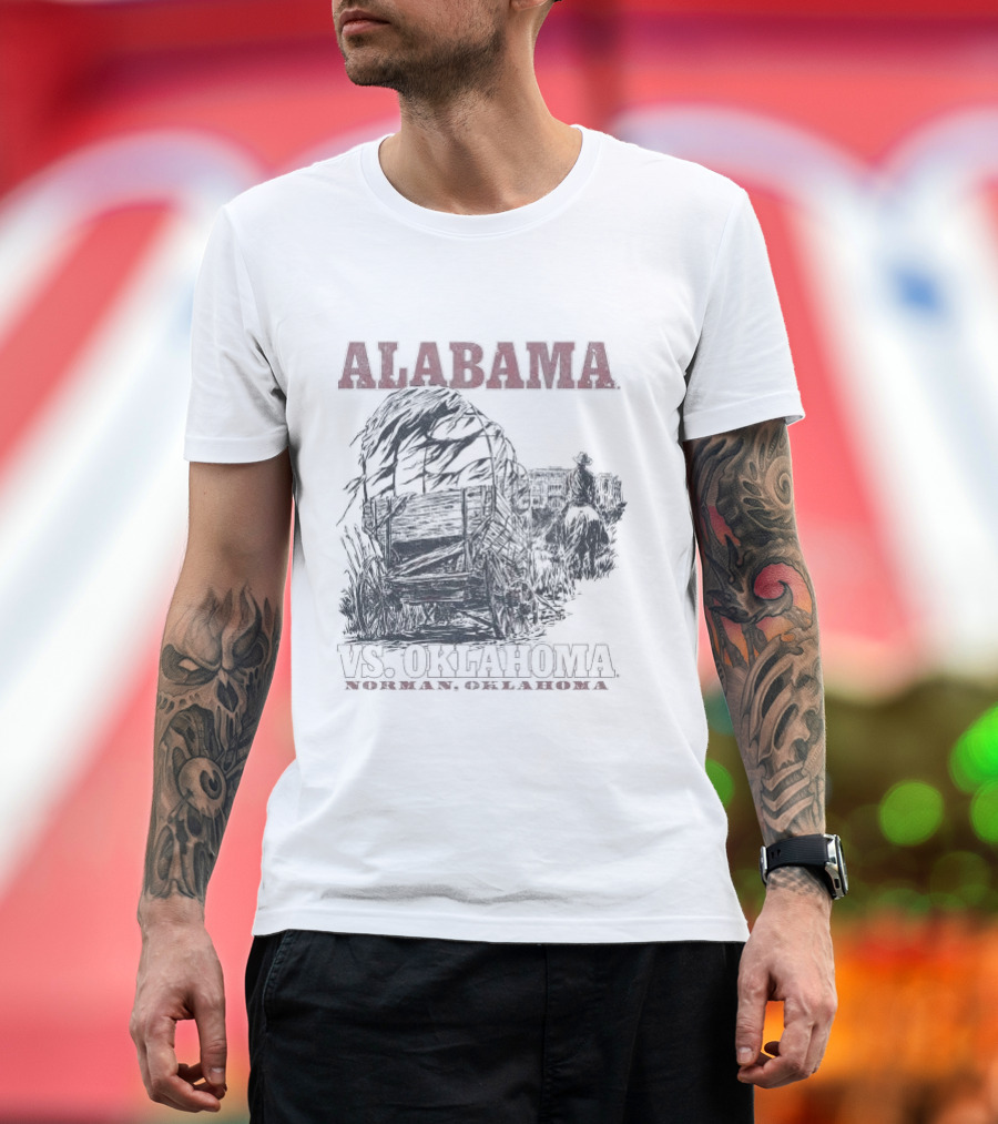 Alabama vs. Oklahoma November Norman Oklahoma 23 2024 Vintage Wagon Scene T-Shirt