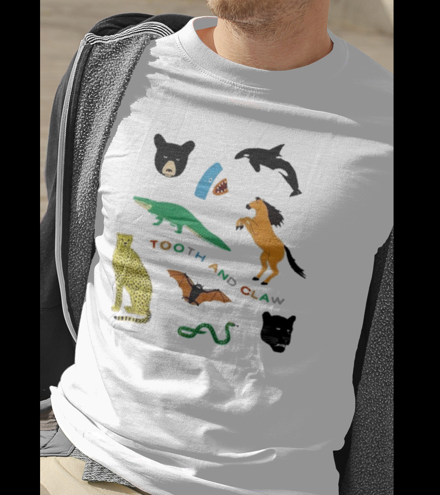 Tooth And Claw Animals Bear Shark Dolphin Horse Crocodile Cheetah Bat Snake Panther Pigment Plum T-Shirt